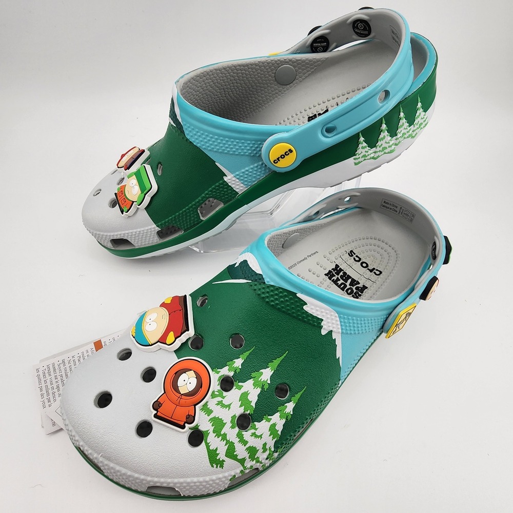 Crocs South Park Multi Classic Clogs M8 / W9 Green Blue Jibbitz Charms NWT